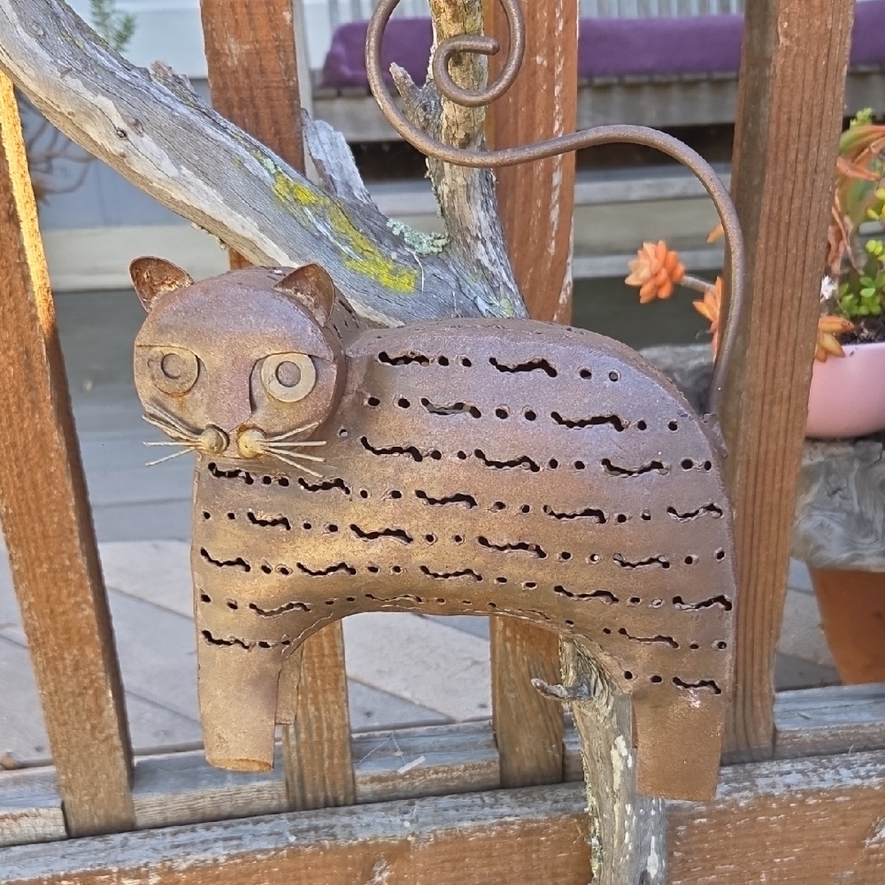 Whimsical Brown Cat Garden Ornament